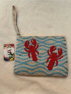 Express edit handcrafted Beaded Lobster Wristlet Clutch - Red & Blue NWT
